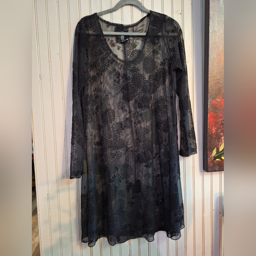 Sympli Sheer Black Floral Long Sleeve Dress